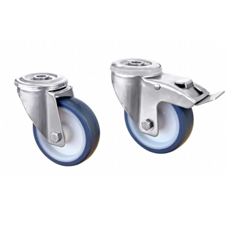 Bolt Hole 3''45'' Blue Thermoplastic Rubber Castor Wheel For Trolley 1
