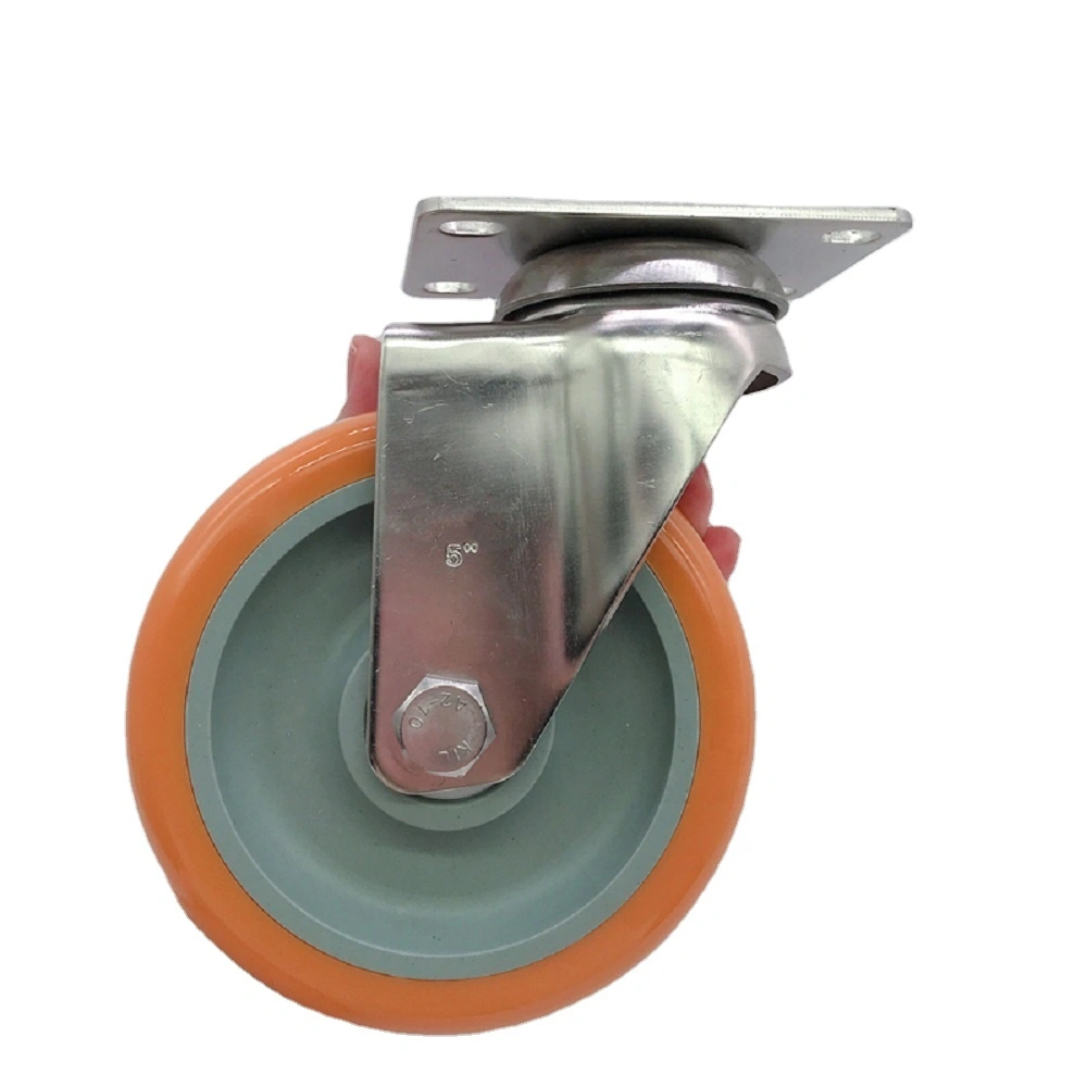 75 100 125mm Stainless Steel 304 Medium Duty Orange PU Polyurethane Delrin Bearing Castor Wheel1 1