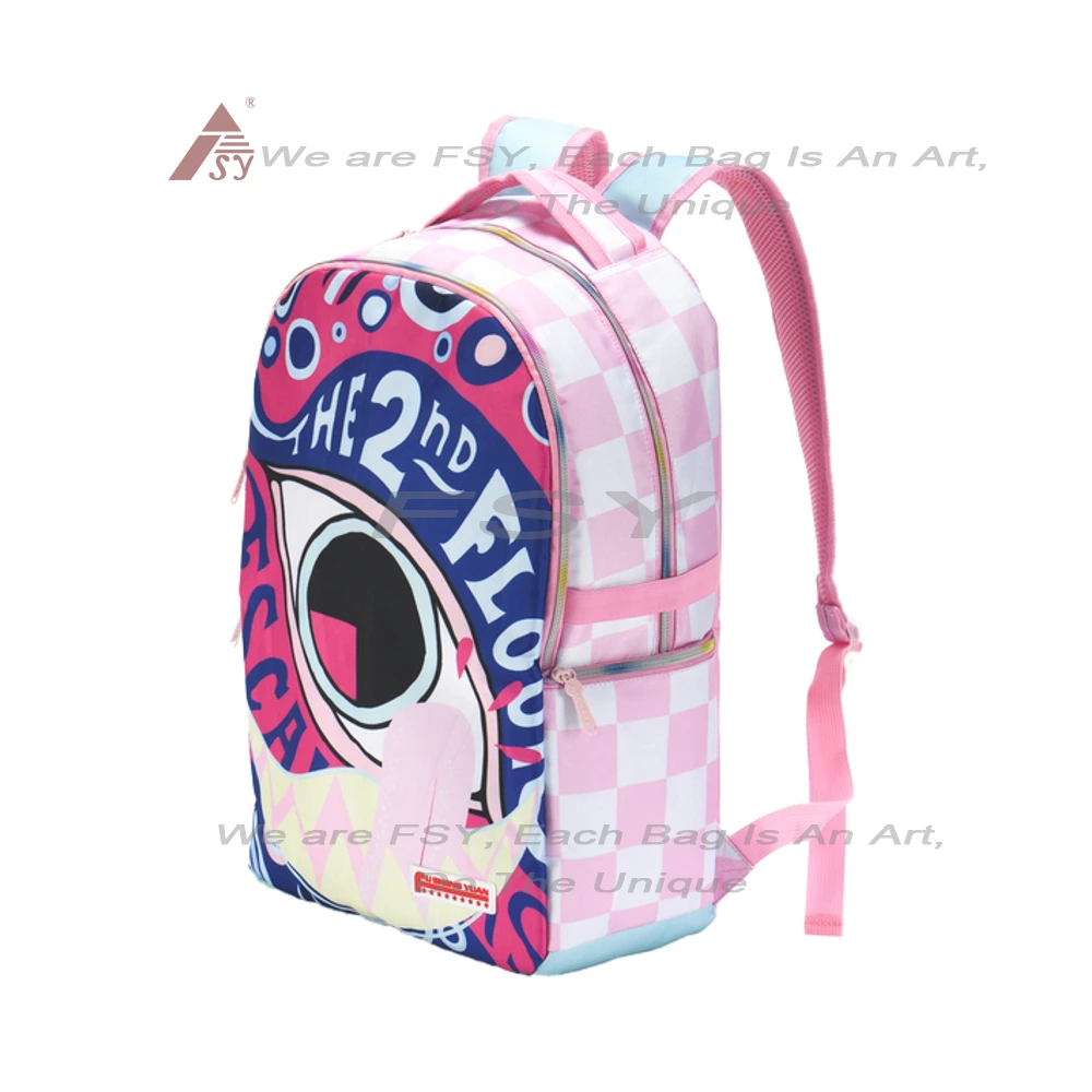 Fsy Pink Printed Eyes Pattern Women's Backpack Junior School Student Backpack To Travel Laptop Back Pack Lightweight 1