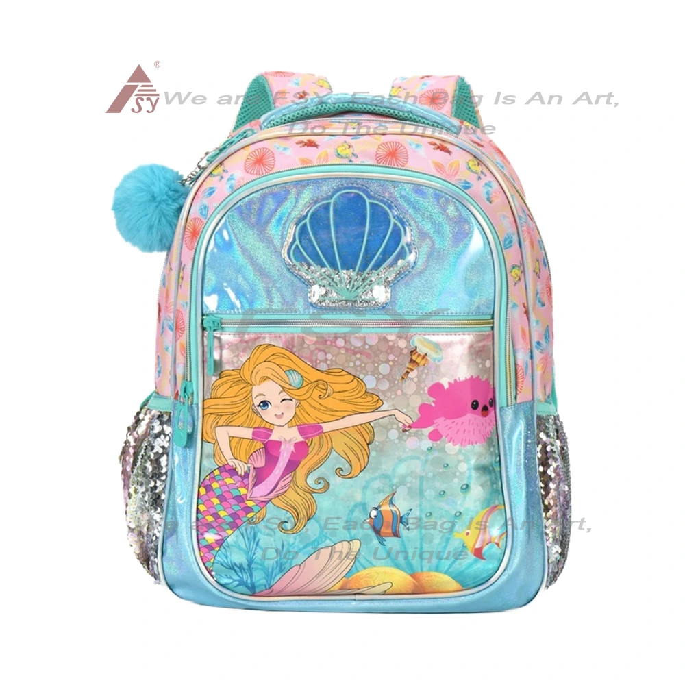 custom backpack manufacturers New Arrival Kids Cute Mermaid Sequins School Bags Custom Cartoon Student Backpack For Girls Elementary School 1