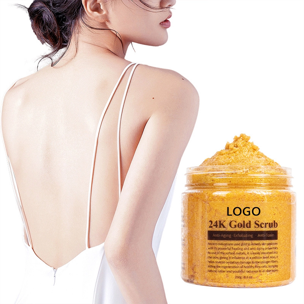 Mlm Custom Cosmetic Whitening Deep Cleansing Organic Exfoliant Anti Aging Shimmer 24k Gold Face And Body Scrub 1