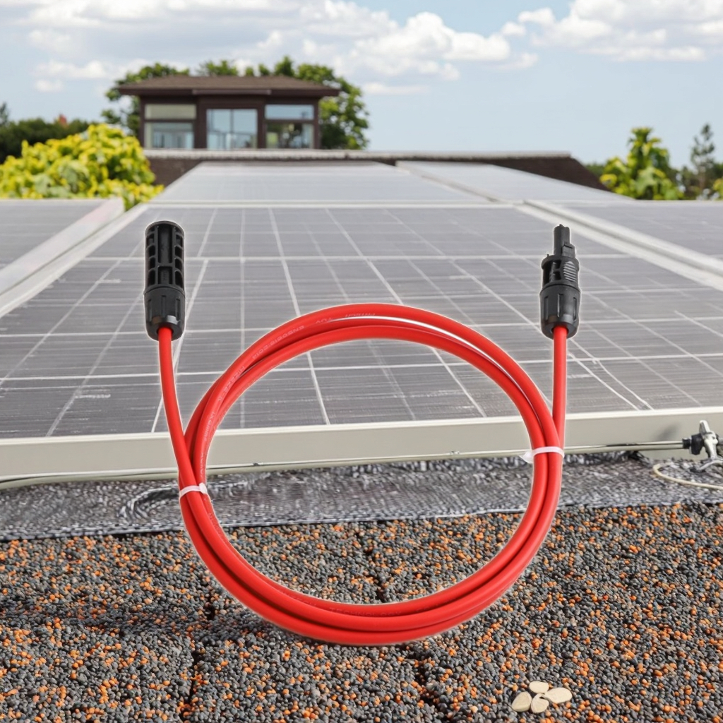 Cable de extensión solar impermeable rojo y negro con conectores XLPE, aislamiento CC-CC de 30 A para sistema solar fotovoltaico. 1
