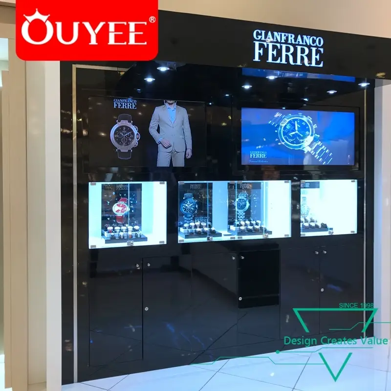 Quiosque expositor de relógios para montagem na parede, ideal para lojas de varejo. 1