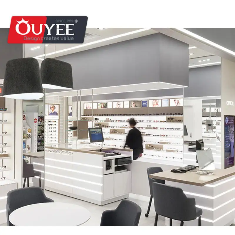 أثاث عرض محلات البصريات - خزانة نظارات خشبية مصممة حسب الطلب 1