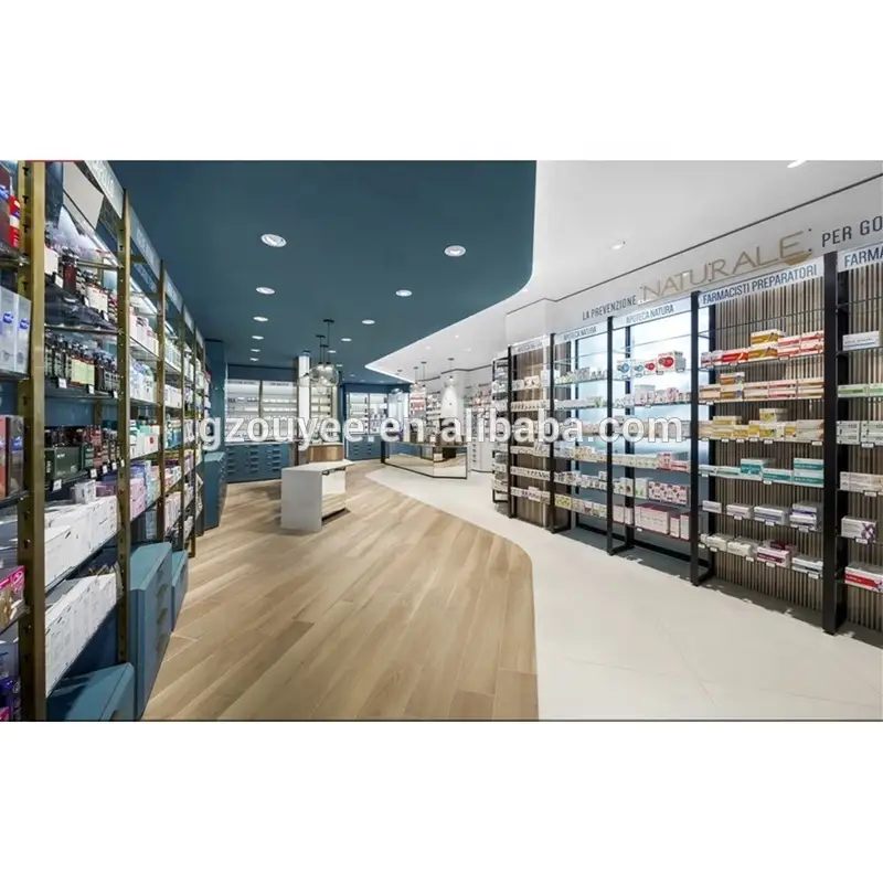 Prateleiras de madeira personalizadas para farmácias e lojas de produtos médicos. 1