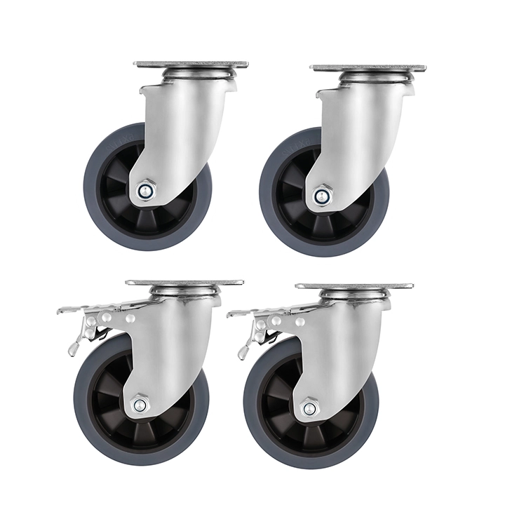 150mm 6 Inch Workshop Hand Cart Medium Heavy Duty Revolving Thermoplastic Rubber Tpr Plastic Gray Caster Wheels 1