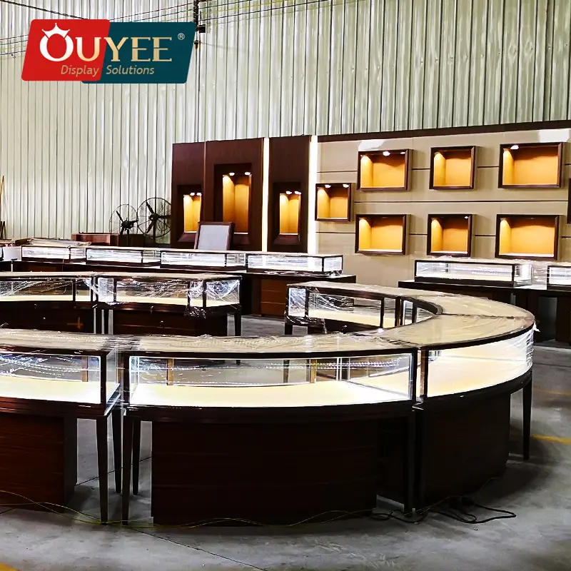 Vitrine de madeira com vidro para joias, ideal para lojas de varejo. 1