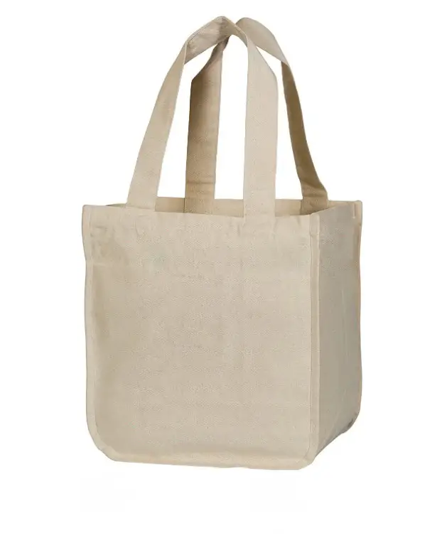 Custom Logo Printed Solid Color Reusable Multi-Pocket Design Canvas Grocery Shopping Bag 1