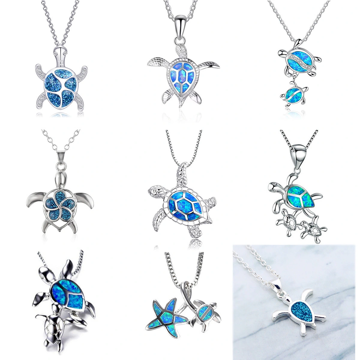 Fashion Silver Filled Blue Opal Sea Turtle Pendant Necklace Animal Beach Jewelry Accessory For Women 1