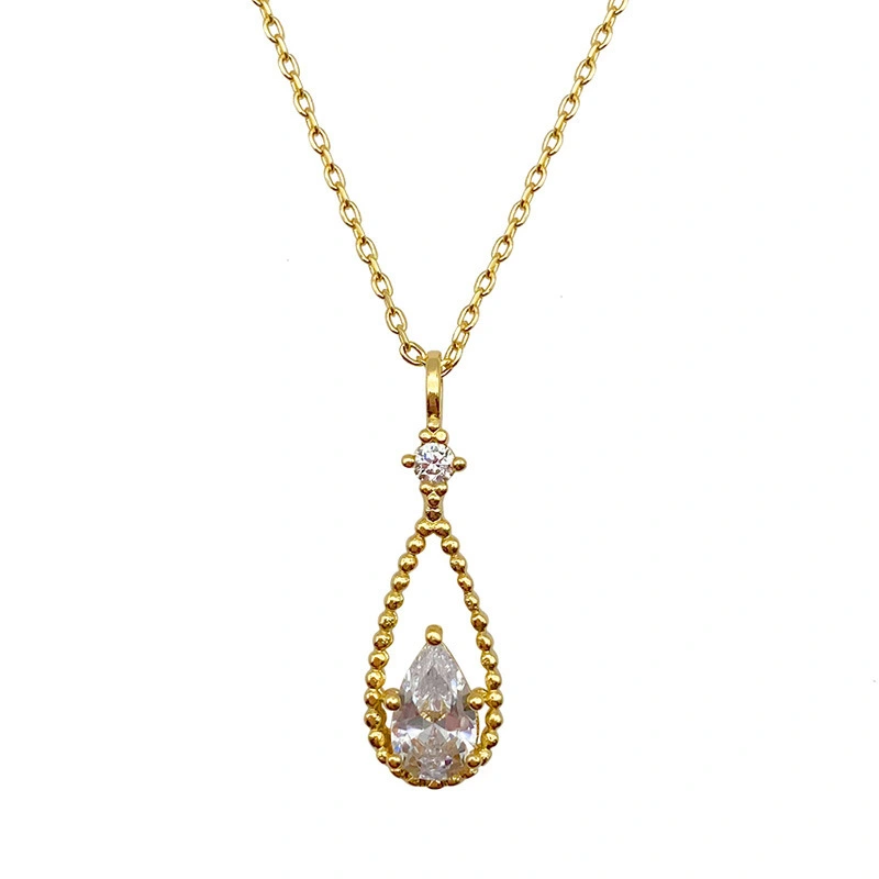 Wholesale Fashion Fashion Flash Drop-shaped Copper Gold-plated Pendant Necklace Women's Luxury Necklace 1