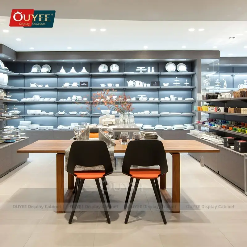 Expositor de utensílios de cozinha em madeira com LED para mobiliário e acessórios de lojas. 1