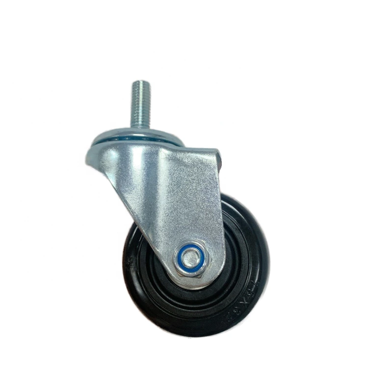 Medium Duty 3 Inch Black Pu Casters Wheel With Double Ball Bearing 75mm Black Pu Casters With M10*30mm Stem 1