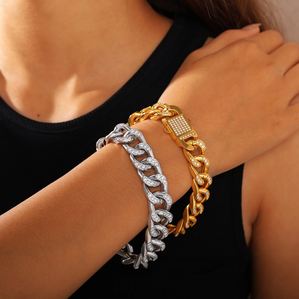 Cuban Link Stainless Steel Bracelets 18k Gold Hip Hop Jewelry For Men 1