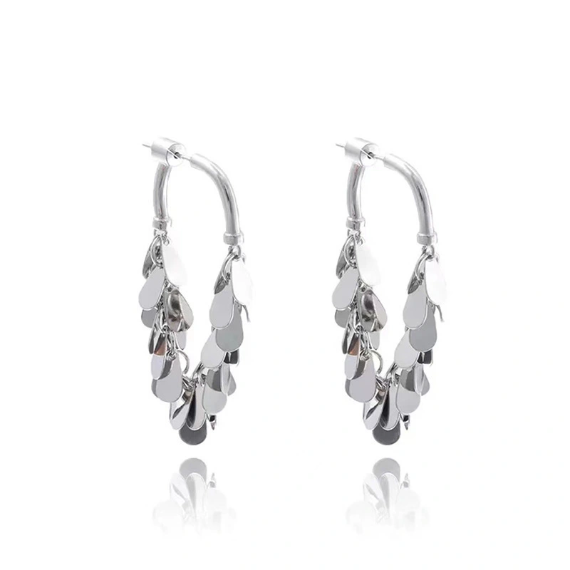 Manufacturer Wholesale Fashion Fashion Light Luxury Copper Silver-plated Gold-plated Metal Square Tassel Female Earrings 1