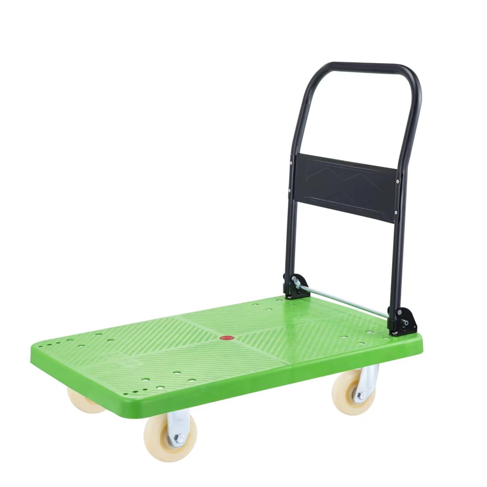 400kg Four Wheels Plastic Hand Truck Cart Green Color Foldable Platform Trolley For Warehouse 1