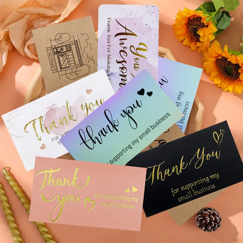 Individuell gestaltete, farbenfrohe Dankeskarten und Aufkleber aus Papier – SmallBiz 1