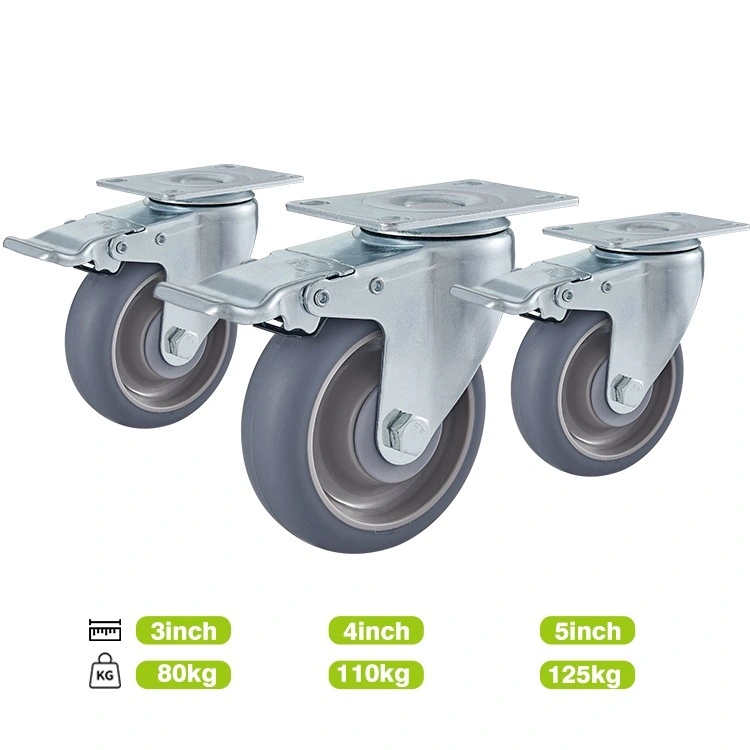 Factory Direct 4 Medium Duty Tpr Swivel Casters With Brake Universal Industrial Wheels For Trollies Carts 1