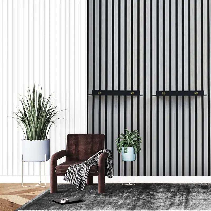 Metalen plank met houten latten, accessoires, matzwarte afwerking met schroefgaten. 1