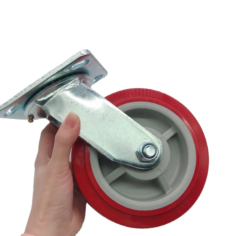 4/5/6/8 Inch Heavy Duty Red Swivel Caster 150mm Pp Core Pu Polyurethane Castor Wheels For Trolley 1