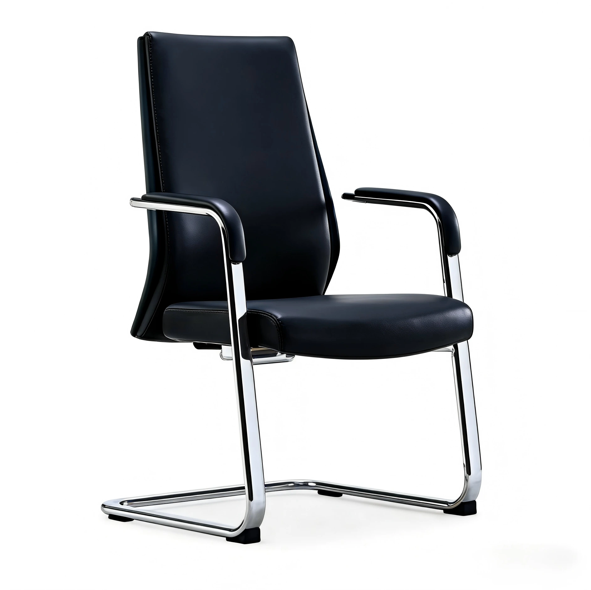 Moderna sedia da ufficio direzionale con schienale medio in vera pelle e struttura in alluminio, progettata per offrire comfort in ambienti d'ufficio. 1