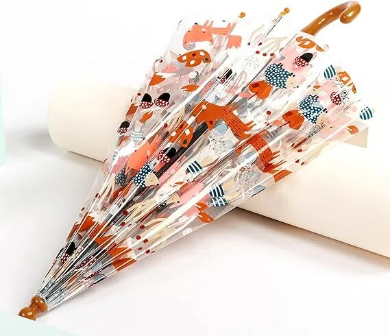 Kids Drawings Forest Animals Umbrella - 29inch Transparent Design 1