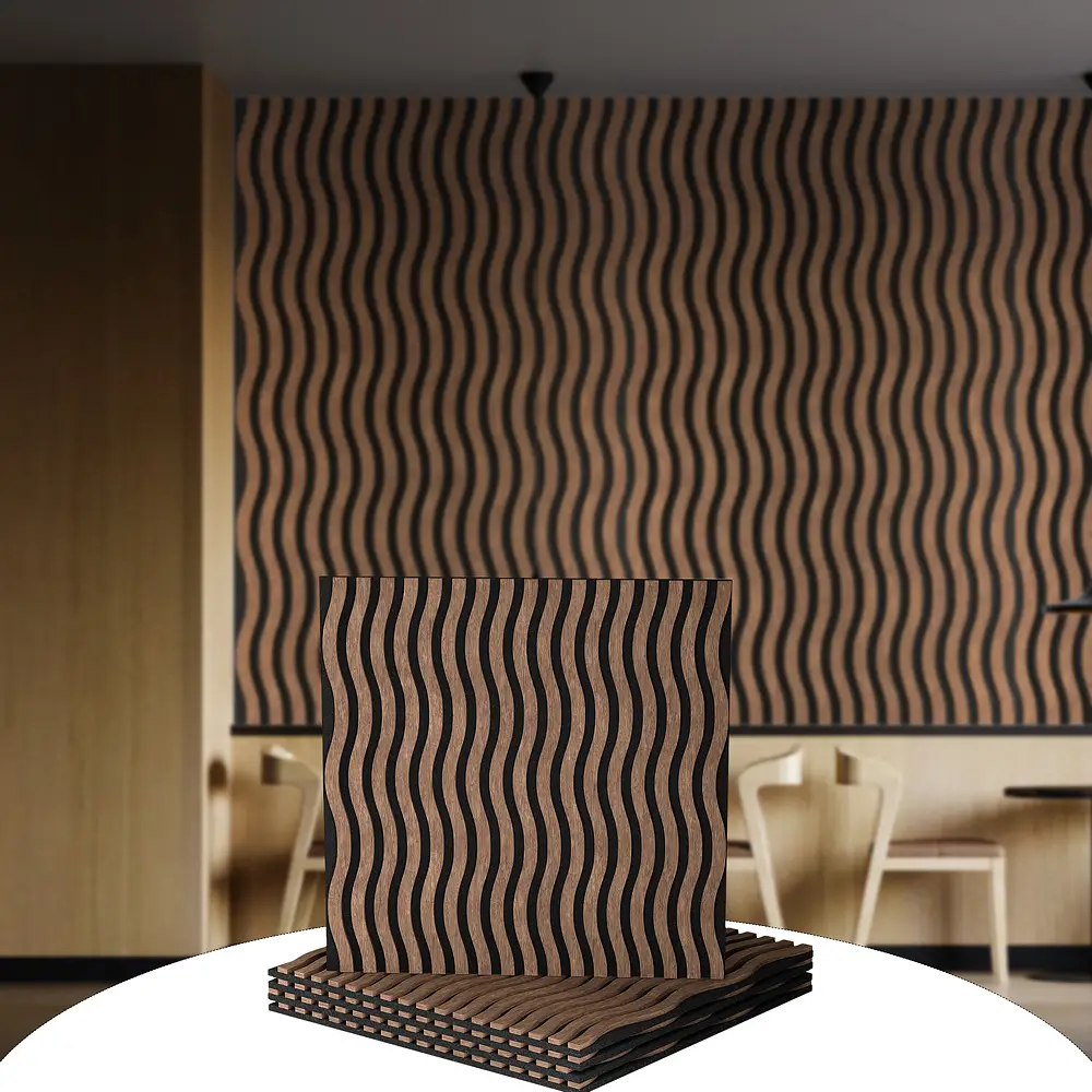 3D Flexible Wood Veneer Acoustic Ceiling and Wall Slat Panels for Office 1