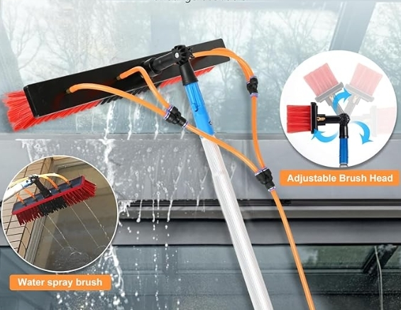 Water Fed Pole Solar Panel Cleaning Brush Kits Telescopic Window Washer 1