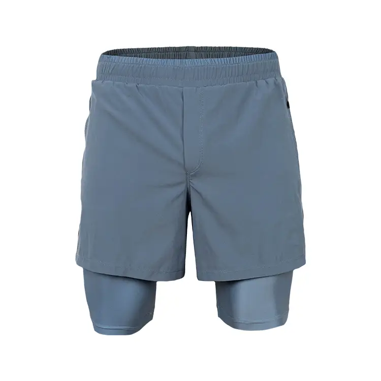 Pantalones cortos de gimnasio 2 en 1 de poliéster de secado rápido para exteriores, de compresión, ajustados para correr, para hombre 1