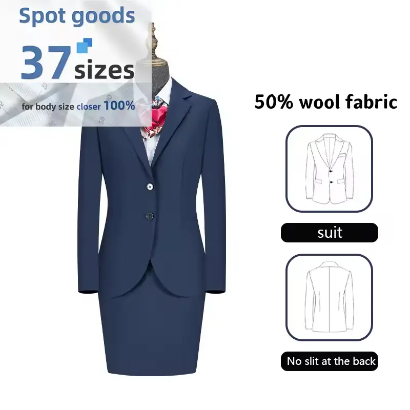 WY5008 Großhandel Blauer Damenanzug mit V-Ausschnitt 270 g 50 % Wolle 1