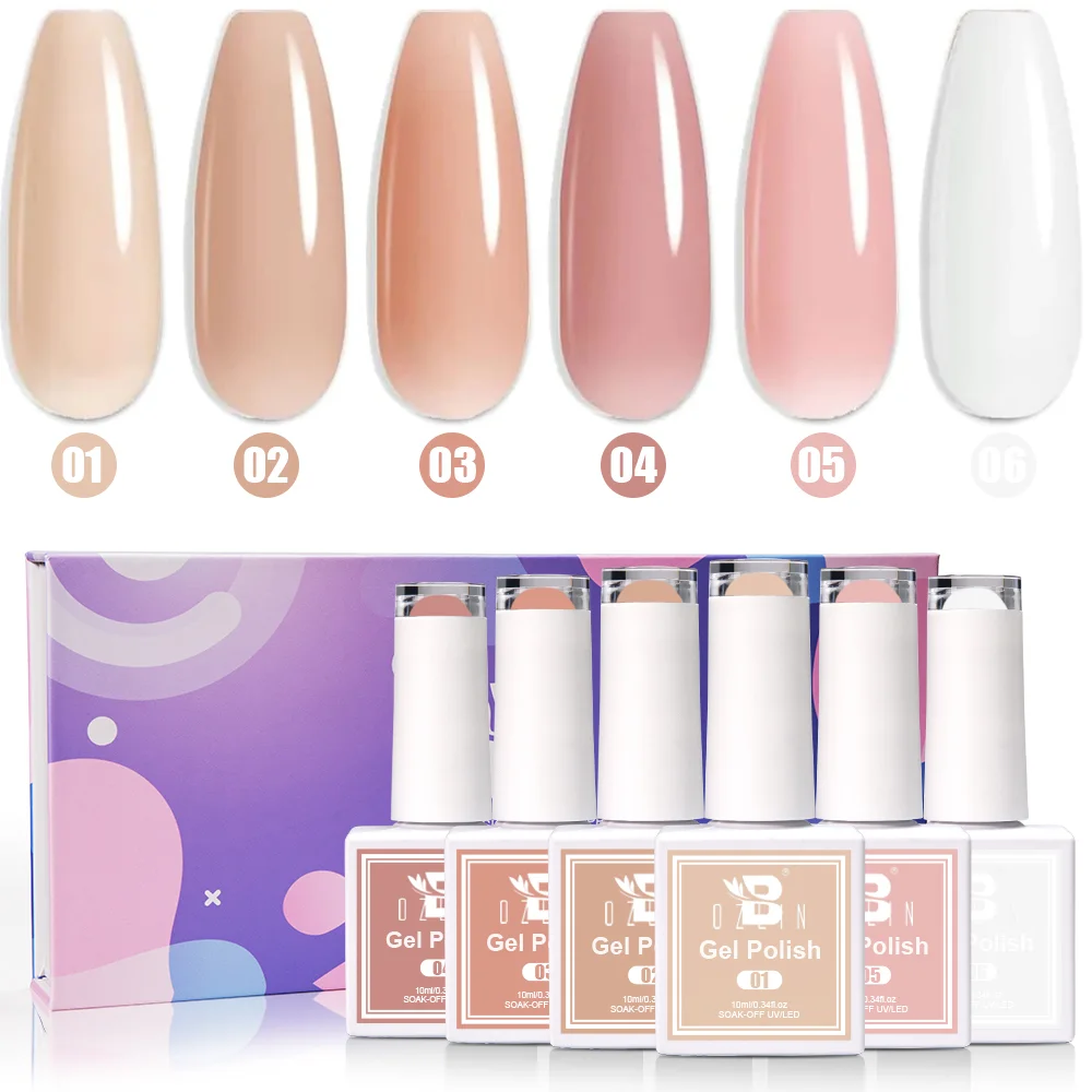 Kit de vernis à ongles gel nude Bozlin OEM 6 pièces 10 ml, compatible UV et LED 1