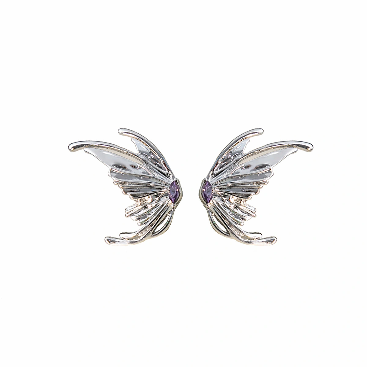 Factory Direct Sale Liquid Metal Butterfly Wings Luxurious Irregular Diamond Inlaid Fairy Earrings 1