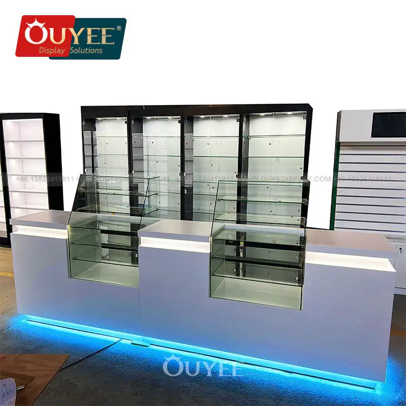 Wooden Vitrine Cabinet with LED Lighting Tobacco Counter Showcase 1