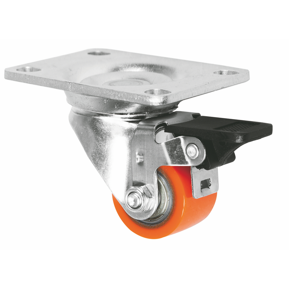 Display Bases 1.5inch 2inch Small Orange Double Ball Bearing With Brake Casters For 100-150kgs Load Capacity 1
