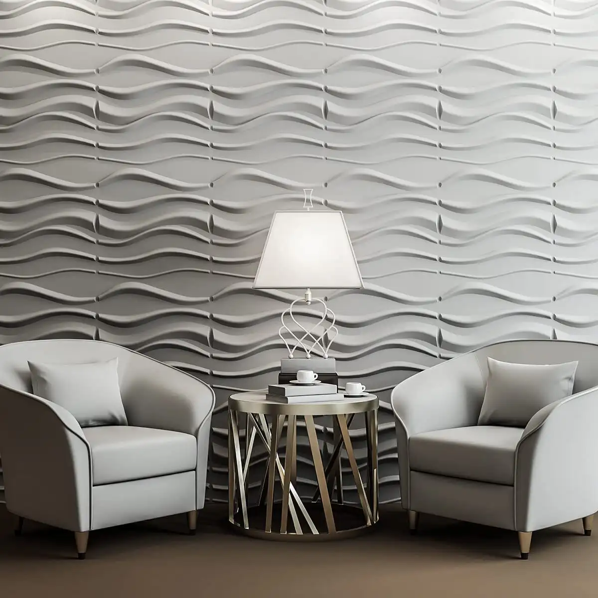 Paneles acústicos de pared 3D Wave blancos, PET de alta densidad, tamaños personalizados disponibles 1