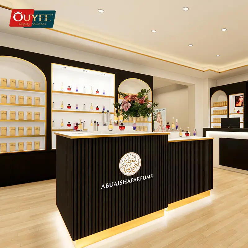 أرفف عرض عطور ثلاثية الأبعاد مصممة خصيصًا مع إضاءة LED - واجهة عرض المتجر 1
