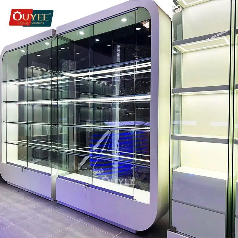 Retail Wooden Glass Showcase Stand with Wall Lighting - SE1 Glass 1