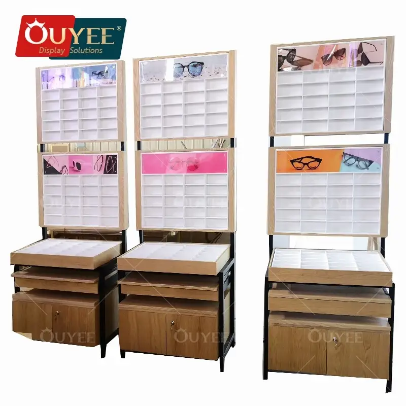 خزانة عرض خشبية للنظارات الشمسية والطبية لمحلات بيع النظارات بالتجزئة 1