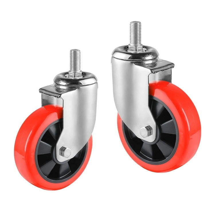 Mid Heavy Duty Caster Wheel 3 Inch 4 Inch 5 Inch 6 Inch Polyurethane Wheel Pu Industrial Wheel Red Casters With Screw 1