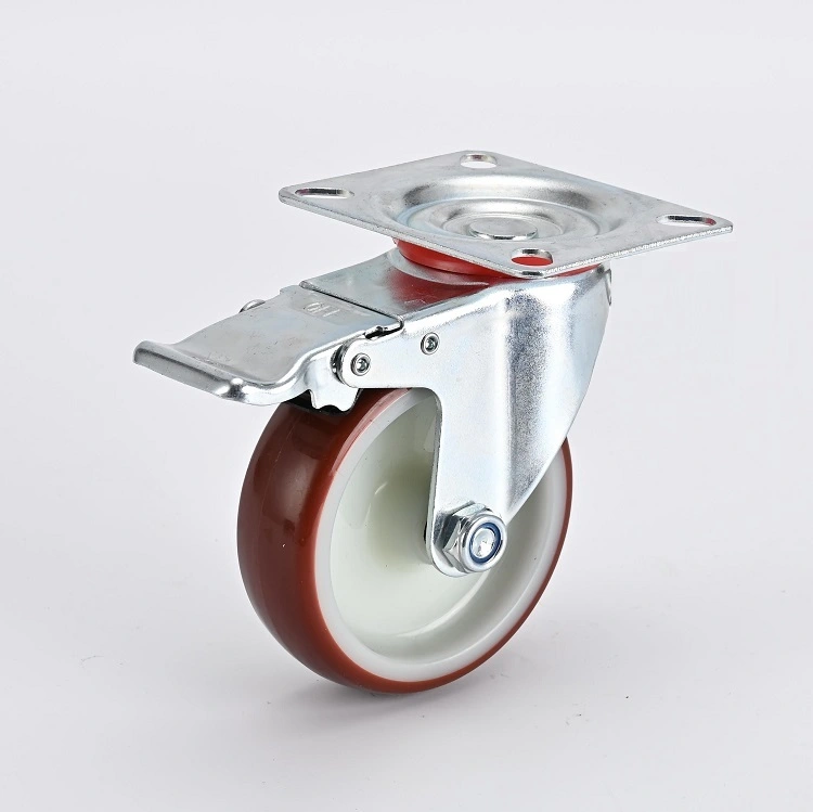 Best Selling Institutional Carts Use 3inch 4inch 5inch Red Pu 60-100kg Load Capacity Industrial Swivel Brake Casters1 1