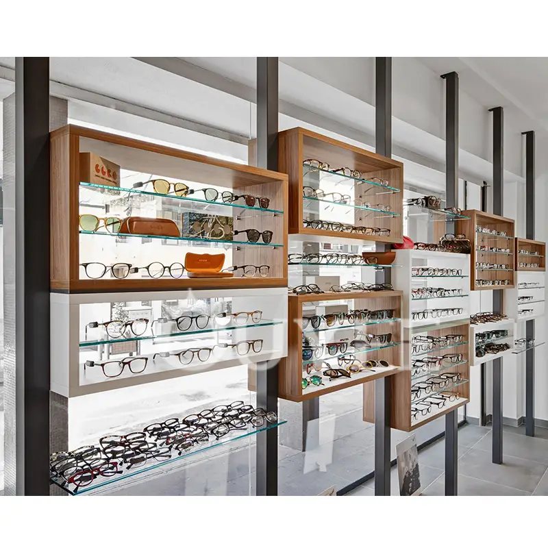 Wall Mount Eyeglass Display Cabinet Glass Showcase for Optical Shops 1