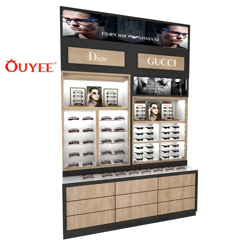 شاشات عرض نظارات طبية مصنوعة من خشب MDF | ديكورات محلات النظارات الشمسية 1
