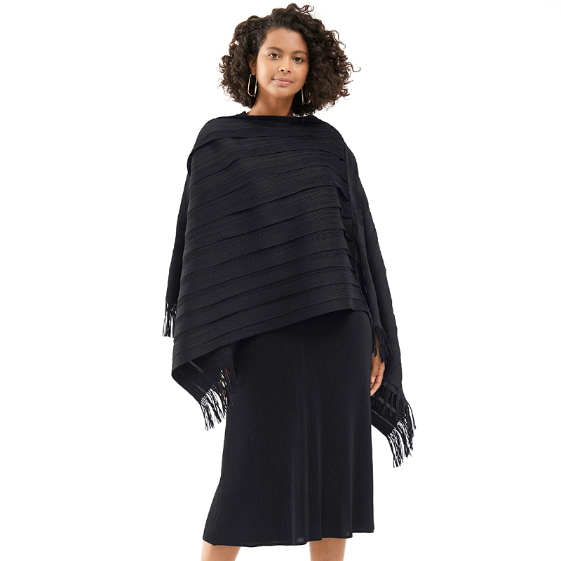 Pleated Irregular Tassel Shawl Cape Coat Women's Dress  如果你想更偏 1