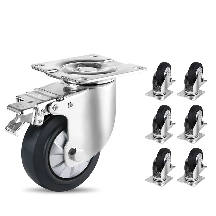 4 Inch And 5 Inch Top Plate Thermoplastic Rubber Caster Steel Wheels Castor Double Ball Bearings Wheels 1