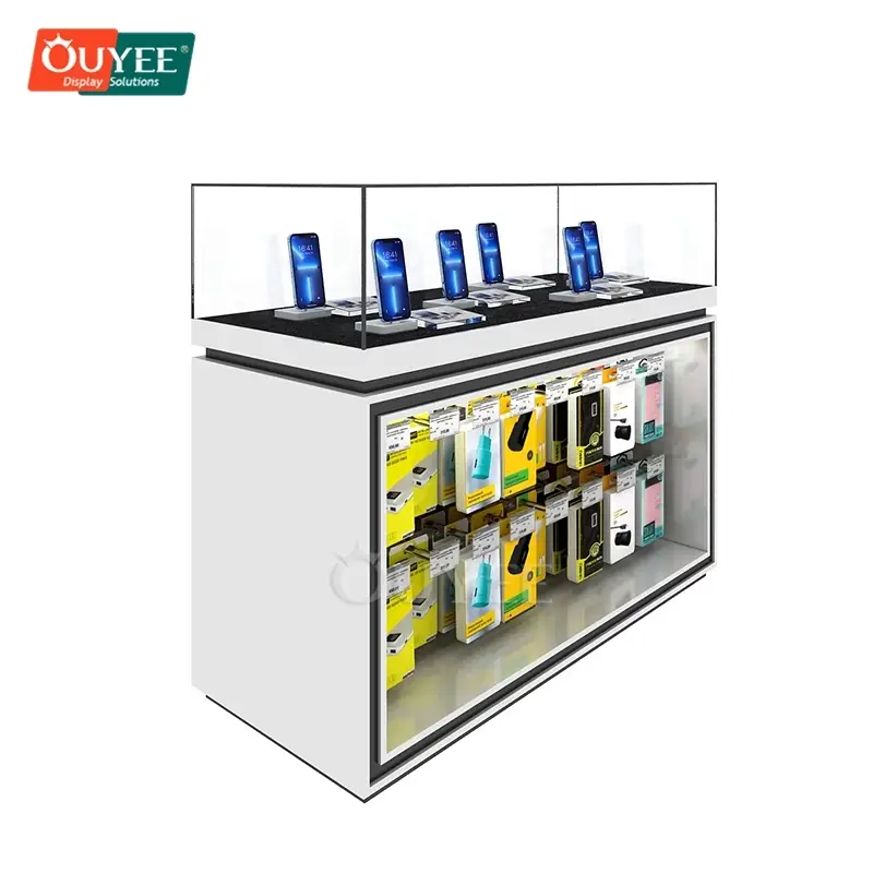 Mobile Phone Display Cabinet with Wood & Glass Counter, Metal Frame 1