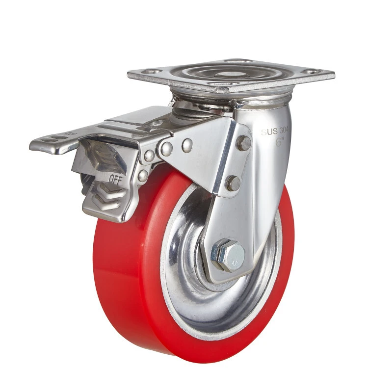 Factory Direct 4 5 6 8 Inch Red Rueda De Pu Wheel Castor Heavy Duty Swivel Locking Castor 1