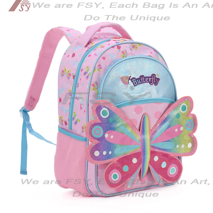 Custom Glitter Uv Print Butterfly for Elementary Student Backpack Kids School Bag For Girls Book Bag Pink 1