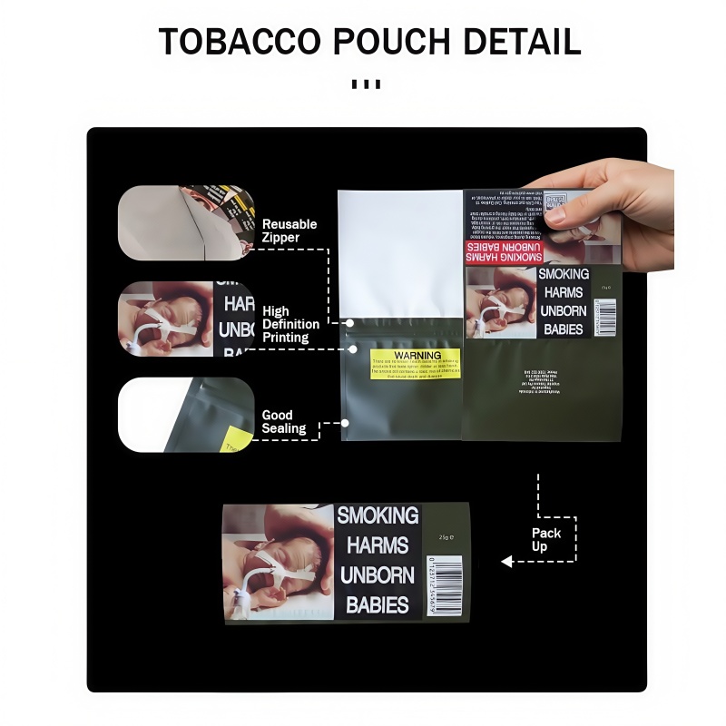 Pacote para tabaco de enrolar à mão em folha de alumínio âmbar, tamanho 50g, 30g ou 25g, com fecho zip. 5