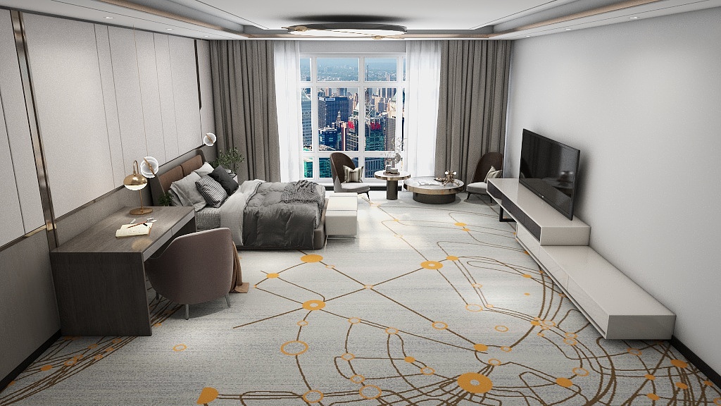 Tappeto di lusso giallo Akminster per hotel - Anti-umidità, larghezza 4 m 6