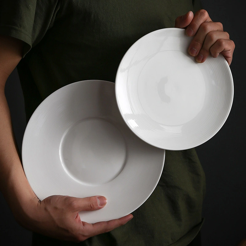 Eenvoudig Scandinavisch keramisch dinerbord, pastasalade, soep, wit, voor restaurant, hotel, duurzaam, vaatwasserbestendig, commercieel 1