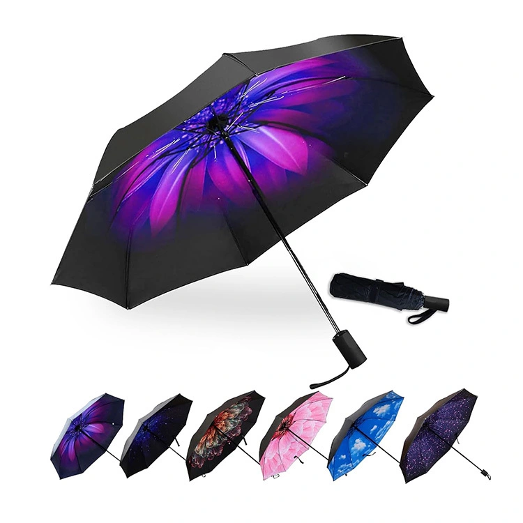Custom Logo 8k3fold Black Coating Umbrella for Lady Rain Sun Protection 1